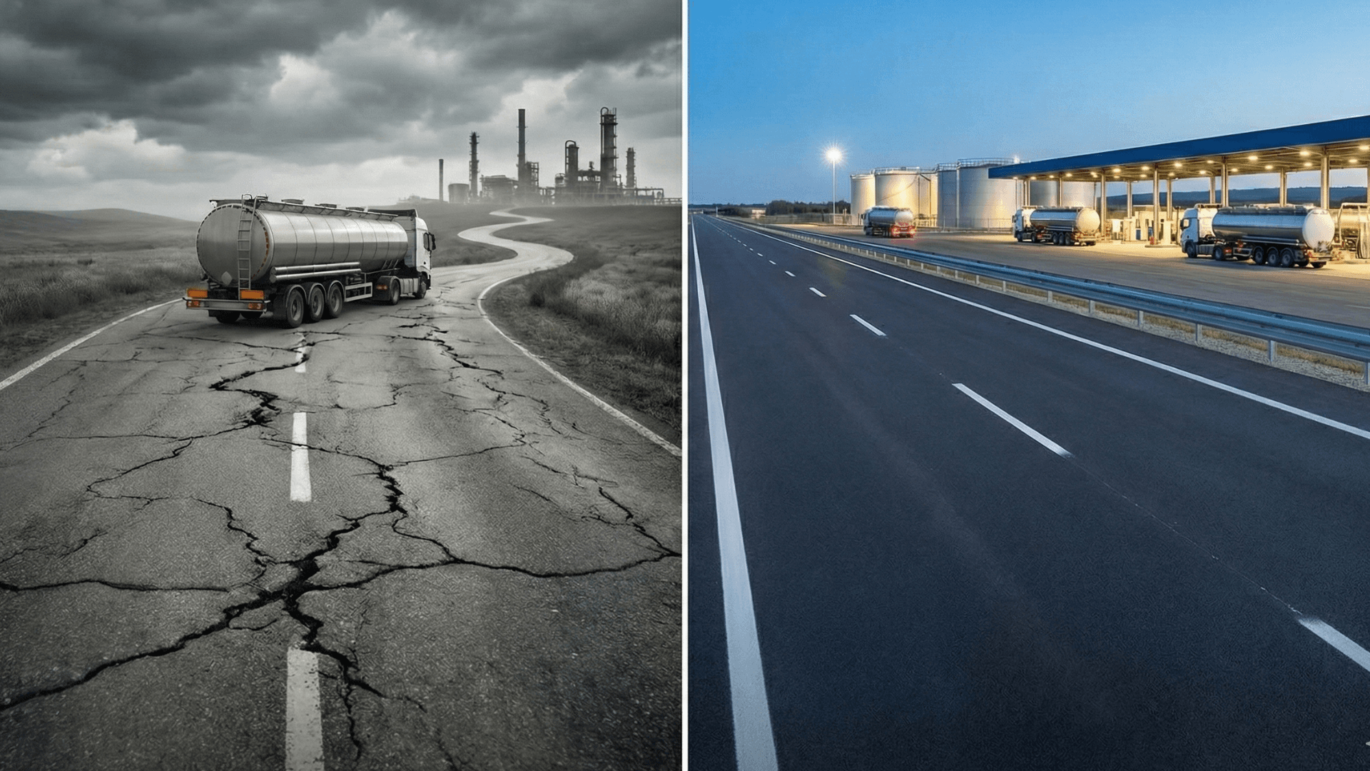 Asphalt supply chain comparison showing risks and solutions